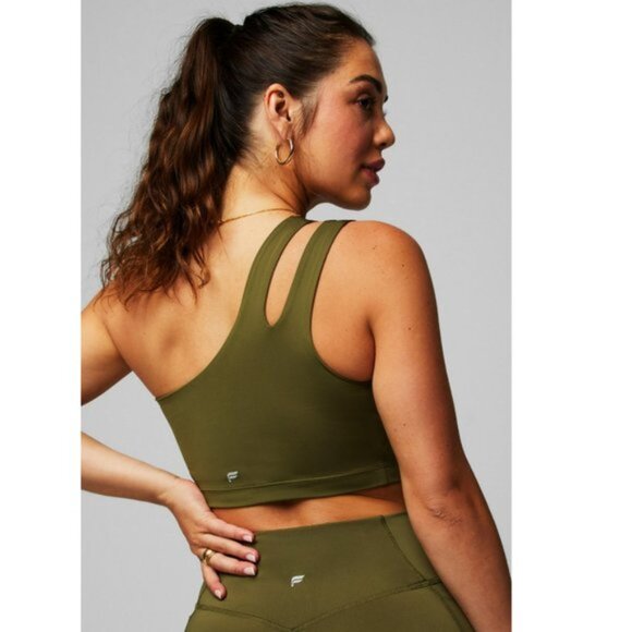 NWT Fabletics Asymmetrical Double Strap Midi Bra in Dark Moss Size XL - Picture 2 of 5